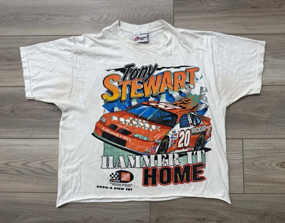 Vintage 1999 Tony Stewart Hammer It Home NASCAR Cropped T-Shirt Home Depot 20 XL